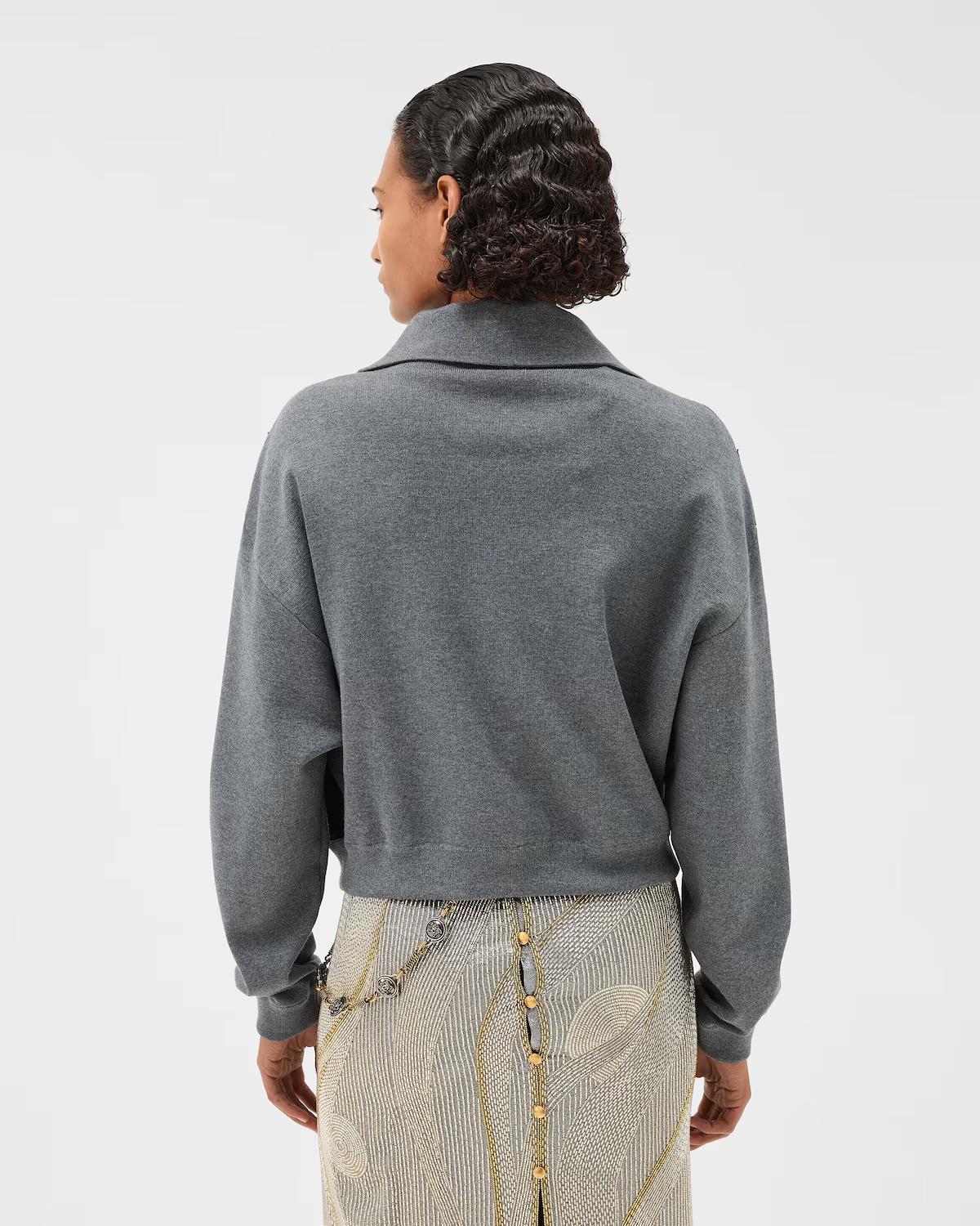 Intarsia-Wool & Leather Patchwork Zip Sweatshirt - Image 3
