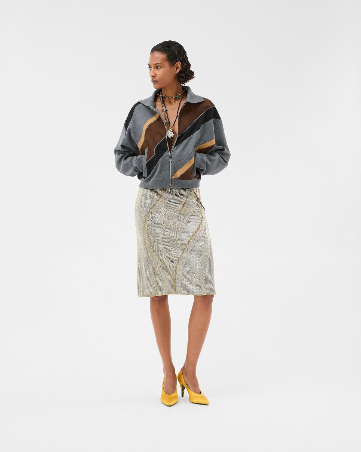 Intarsia-Wool & Leather Patchwork Zip Sweatshirt - Image 6