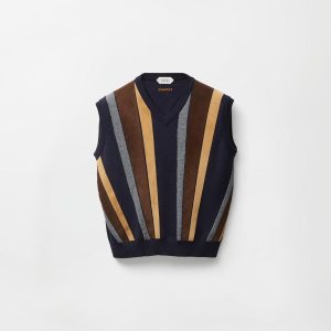 Intarsia-Wool & Leather Patchwork Vest