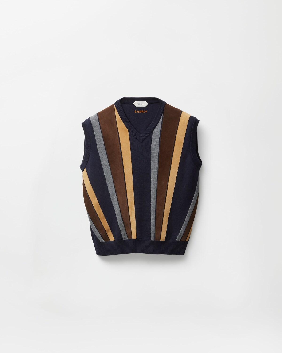 Intarsia-Wool & Leather Patchwork Vest