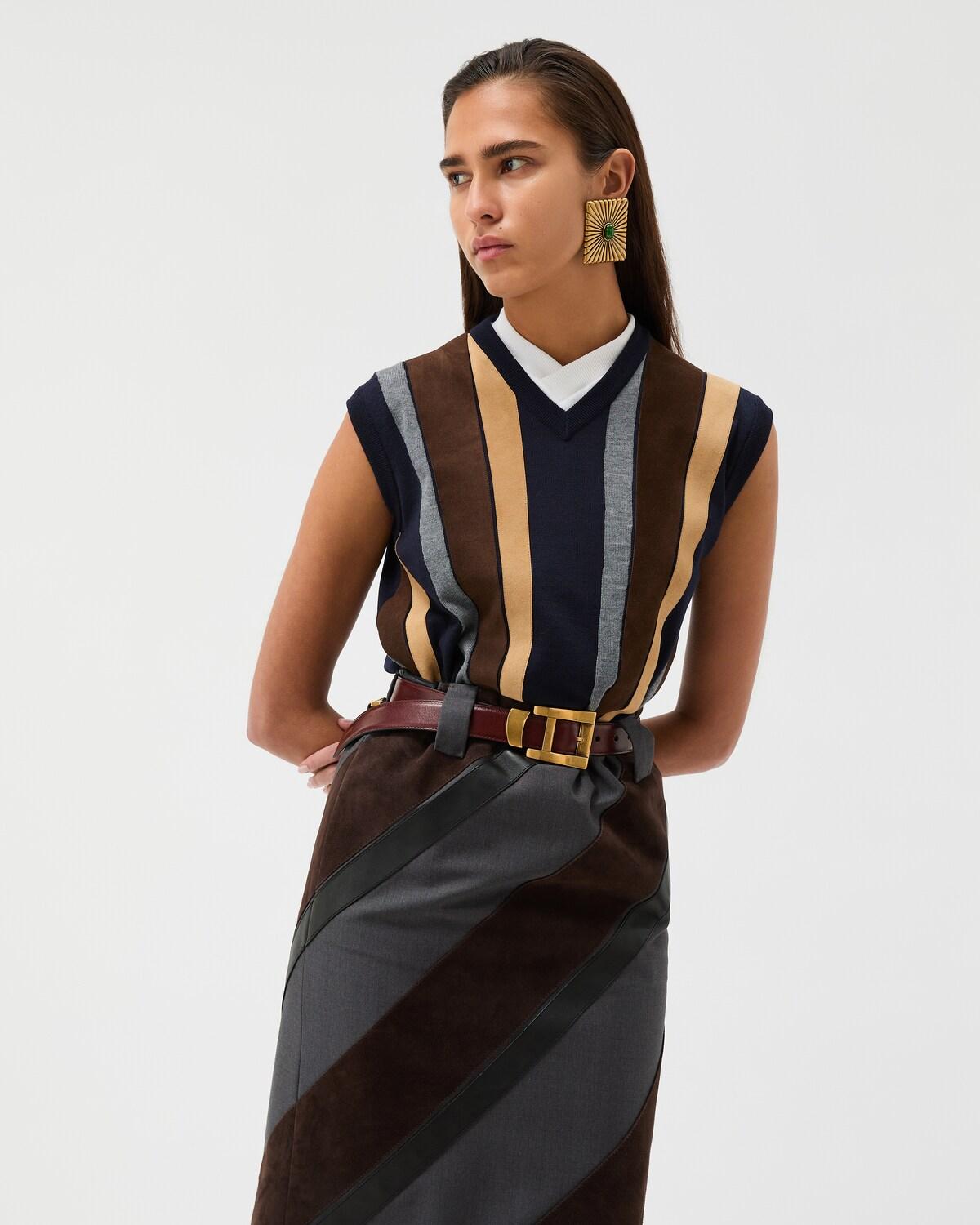 Intarsia-Wool & Leather Patchwork Vest - Image 2