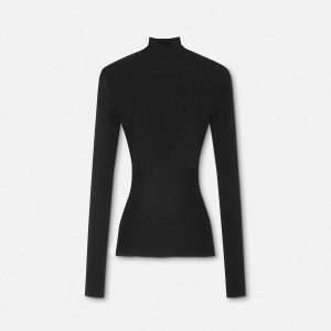 Wool Ribbed Knit Turtleneck Top