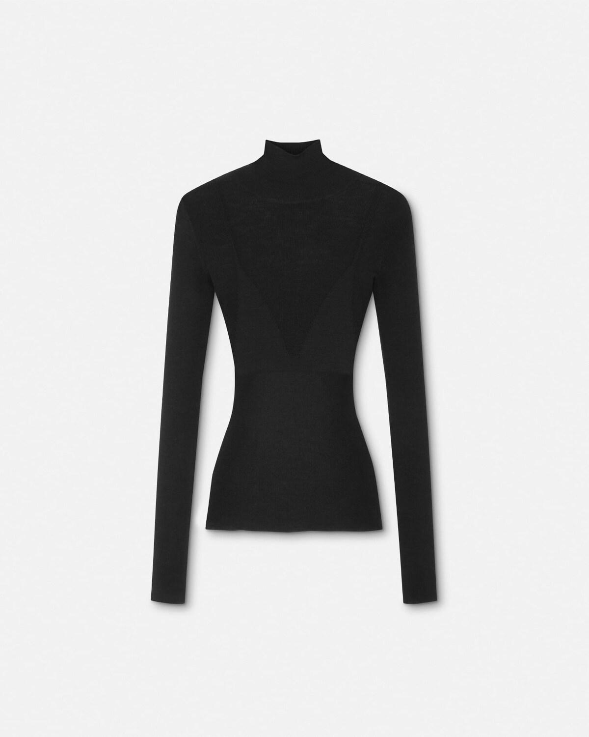 Wool Ribbed Knit Turtleneck Top