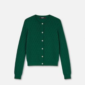 Jacquard Viscose Knit Fitted Cardigan
