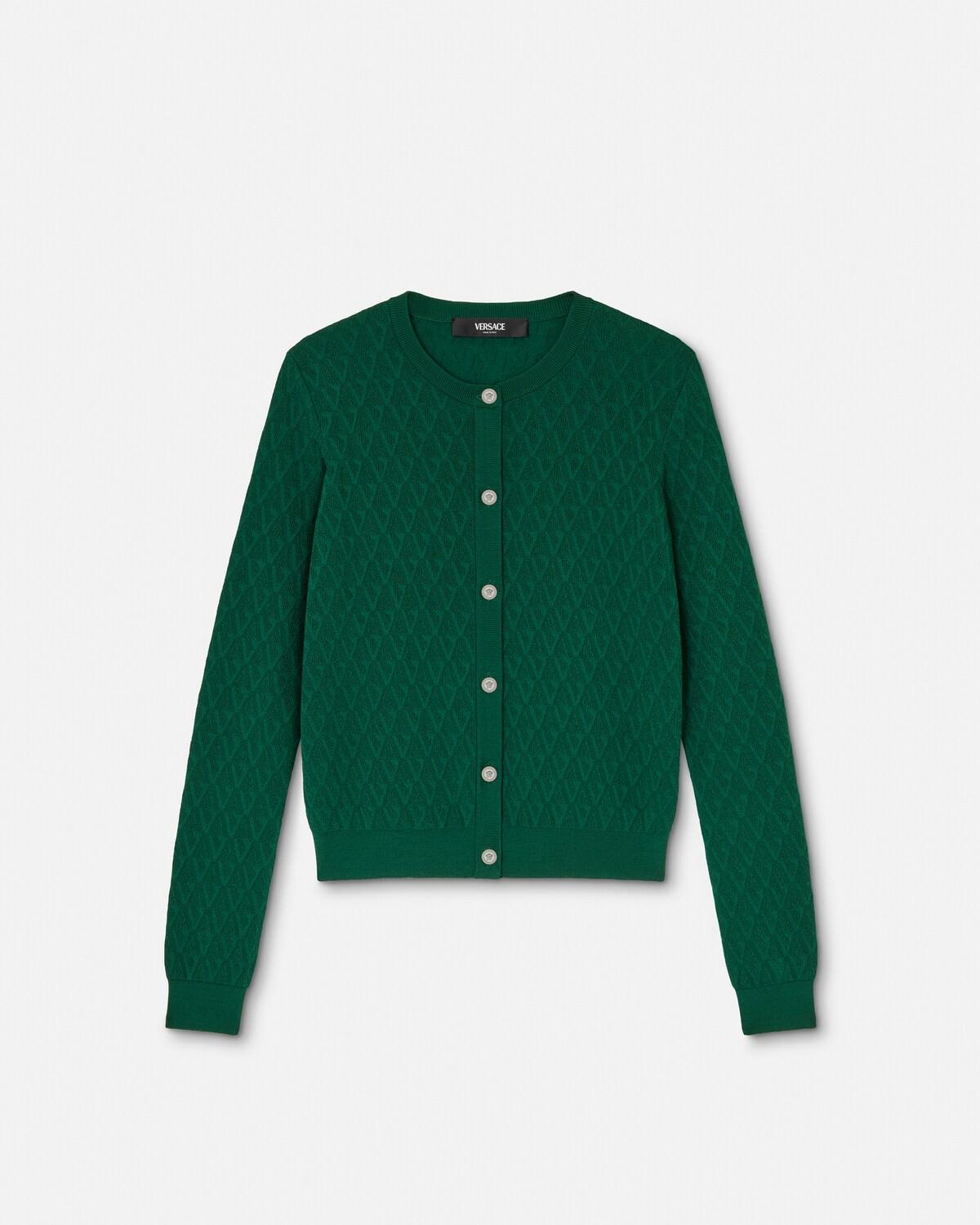 Jacquard Viscose Knit Fitted Cardigan