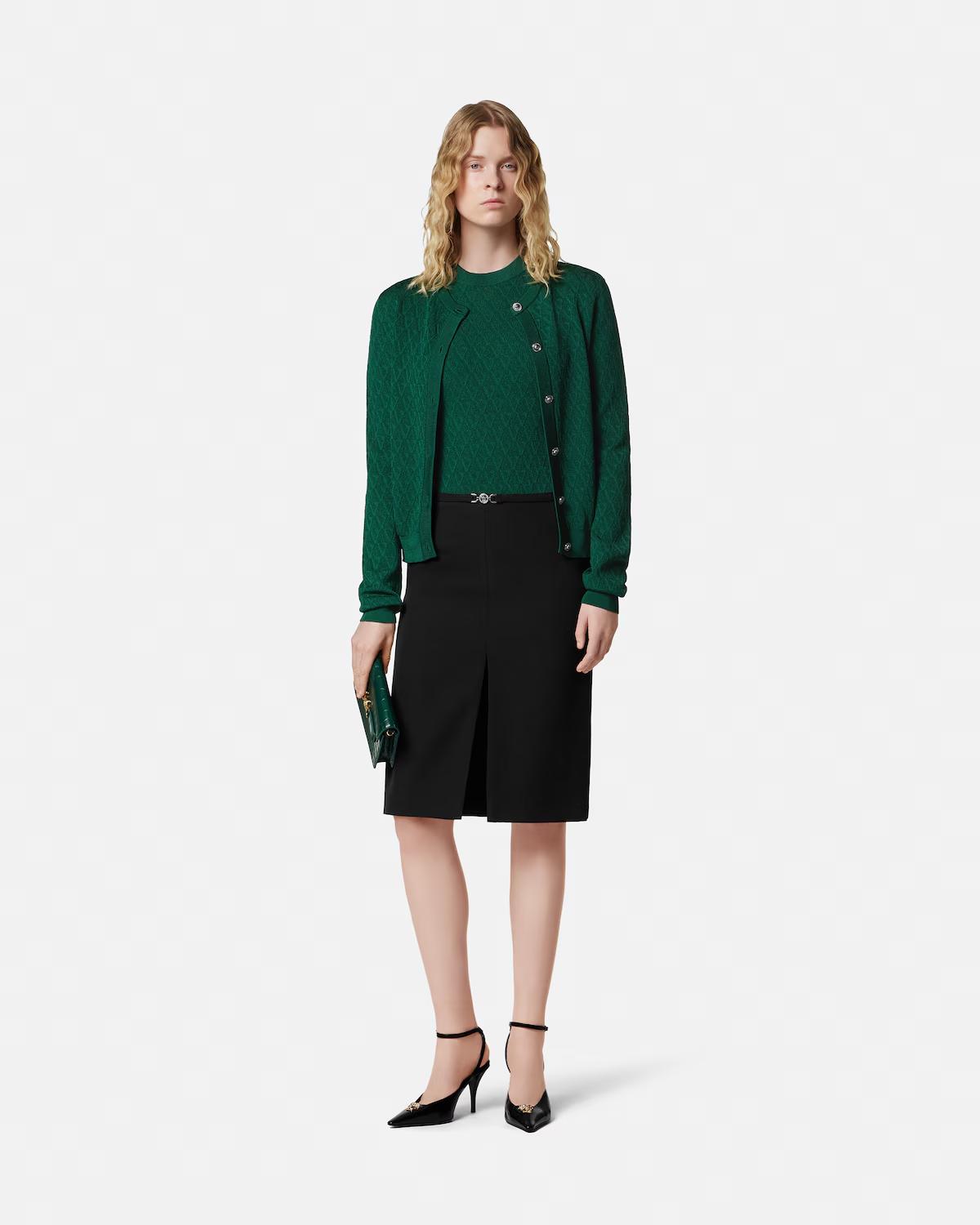 Jacquard Viscose Knit Fitted Cardigan - Image 2