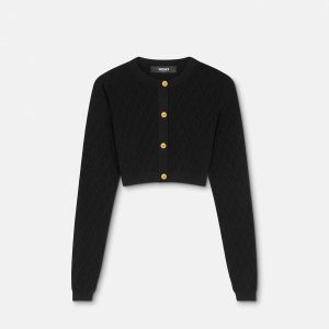 Jacquard Stretch Viscose Knit Crop Cardigan