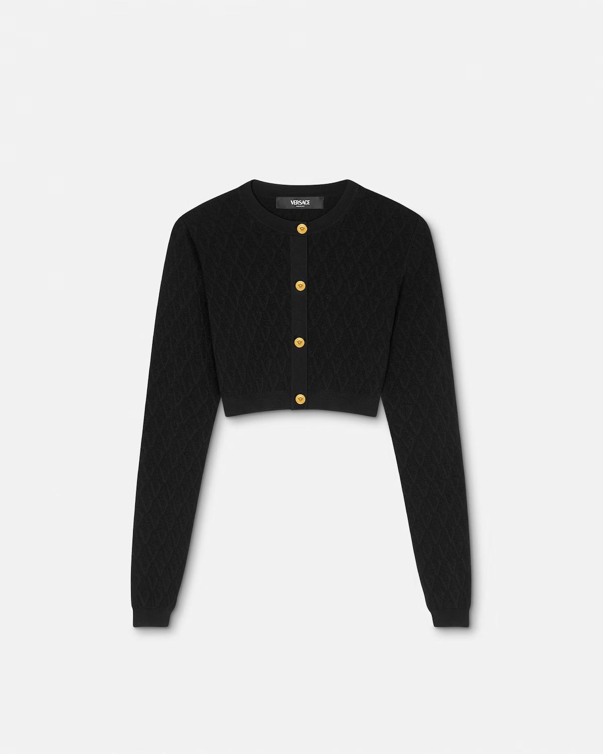 Jacquard Stretch Viscose Knit Crop Cardigan