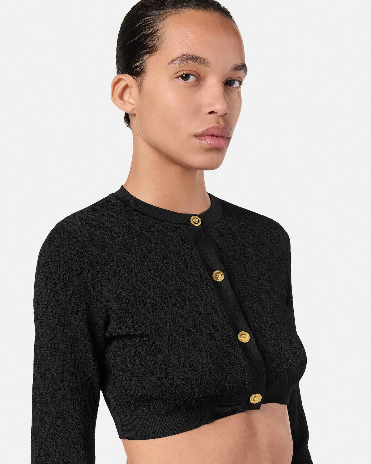 Jacquard Stretch Viscose Knit Crop Cardigan - Image 3