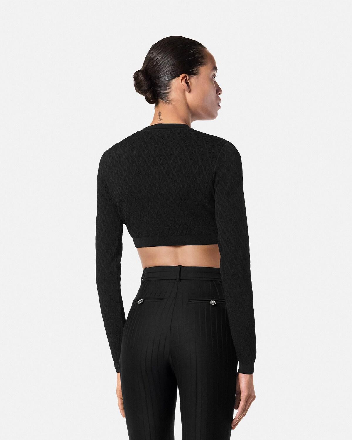 Jacquard Stretch Viscose Knit Crop Cardigan - Image 5
