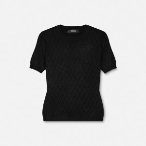 Jacquard Stretch Viscose Fitted Knit T-Shirt