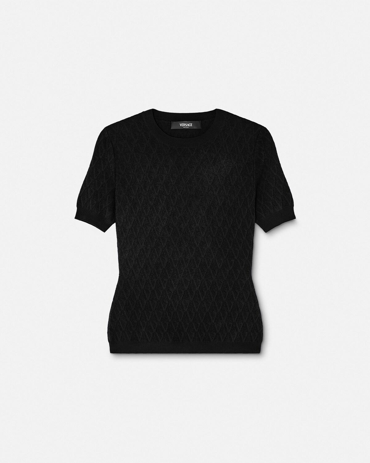 Jacquard Stretch Viscose Fitted Knit T-Shirt