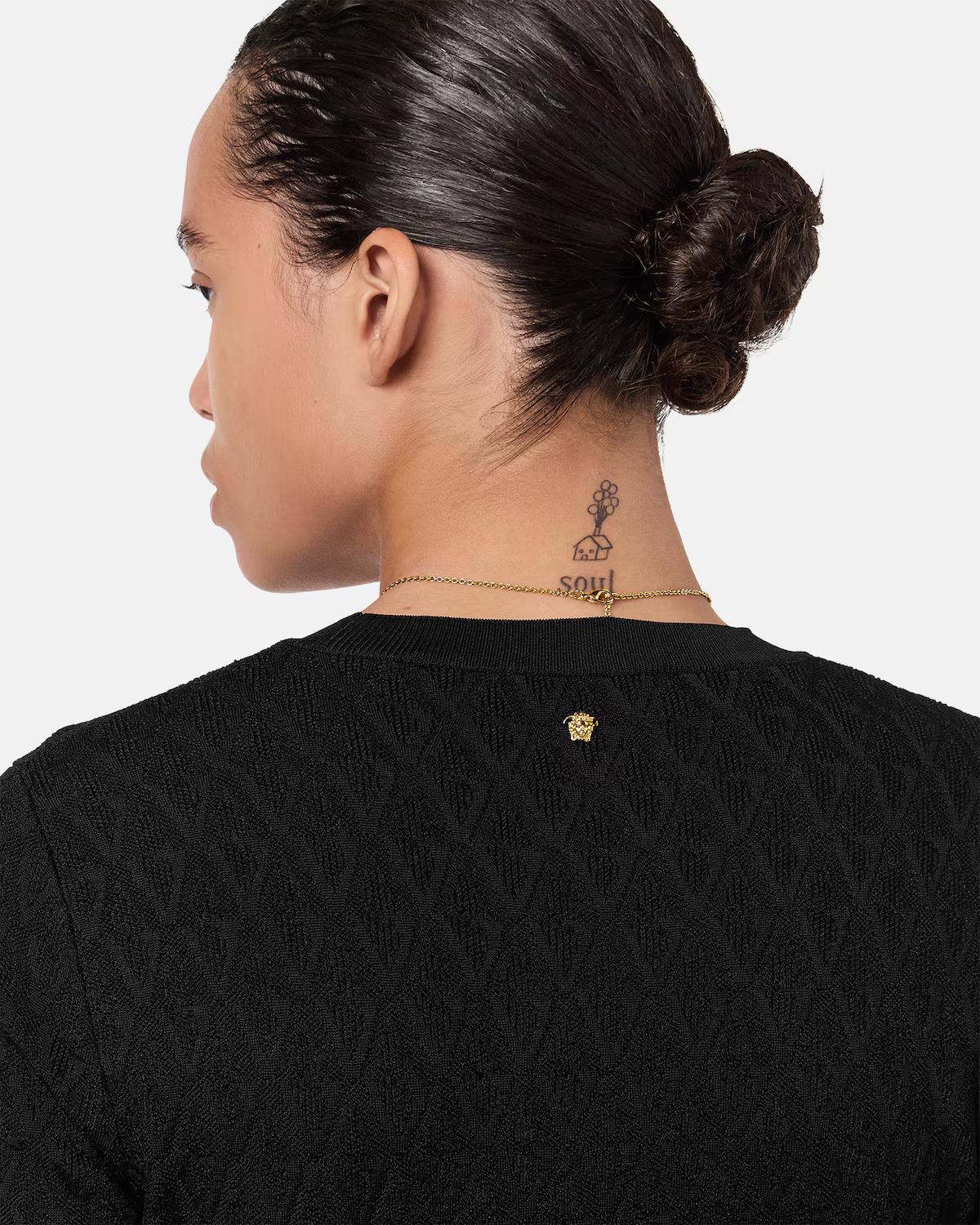 Jacquard Stretch Viscose Fitted Knit T-Shirt - Image 3