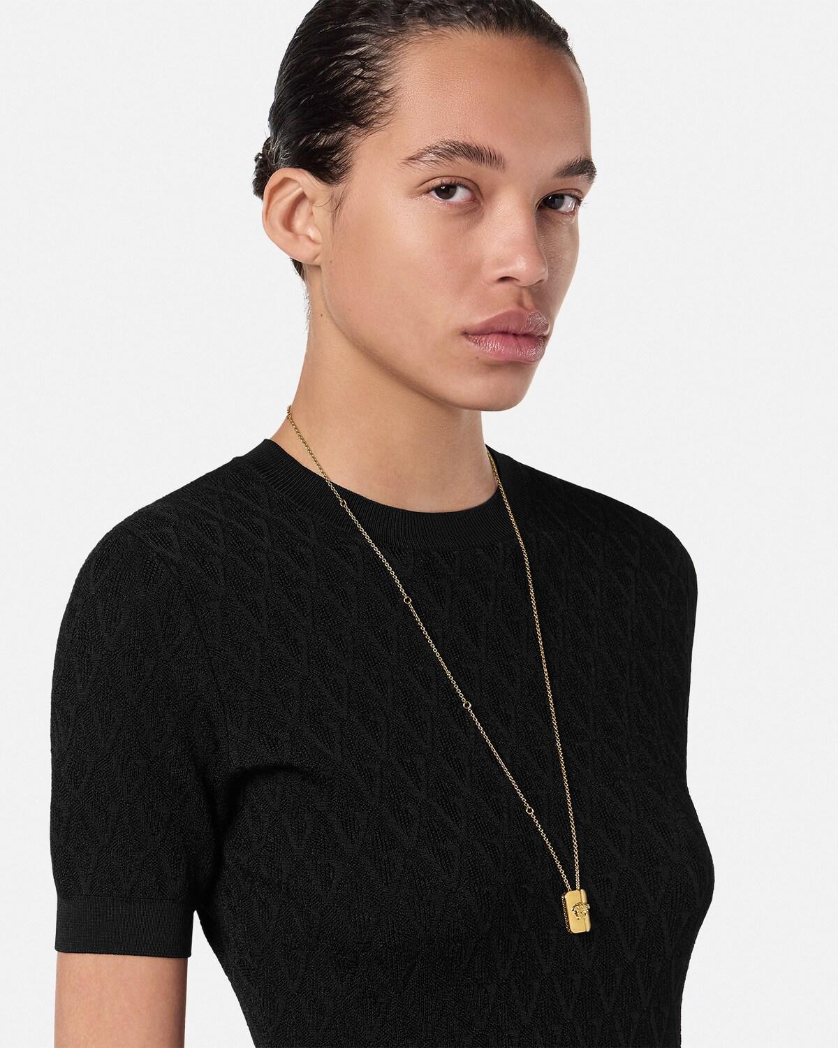 Jacquard Stretch Viscose Fitted Knit T-Shirt - Image 6