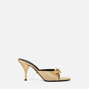 Opera Bow Metallic Mules 85mm