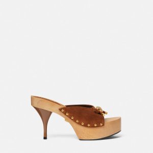 Opera Bow Suede Clogs 110 mm