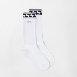 Embroidered Cotton Ribbed Socks