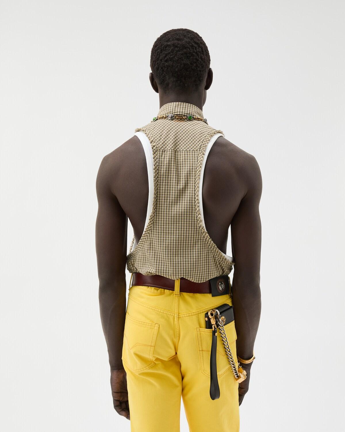 Micro-Checked Cotton-Poplin Sleeveless Shirt - Image 3