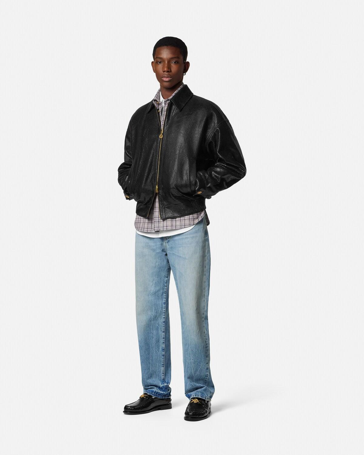 Python-Effect Leather Blouson - Image 2