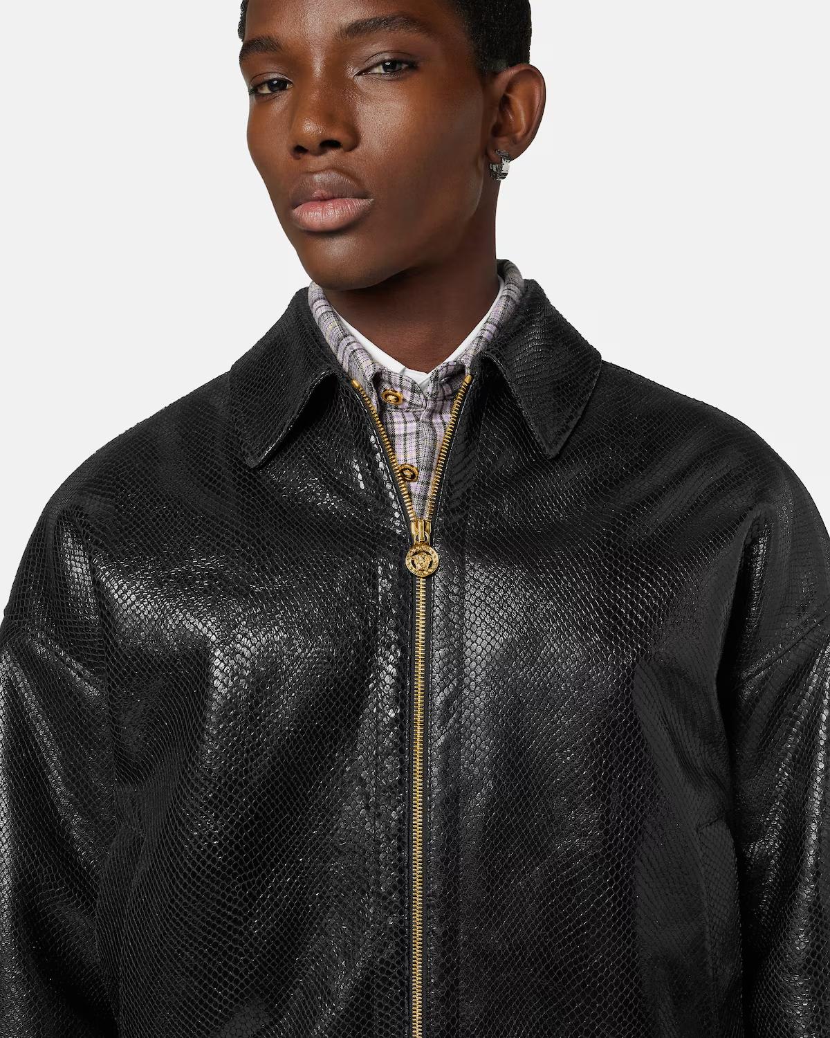 Python-Effect Leather Blouson - Image 3