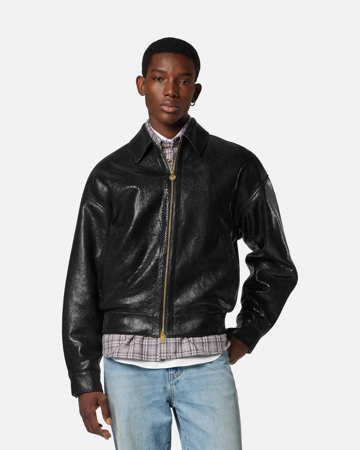Python-Effect Leather Blouson - Image 4