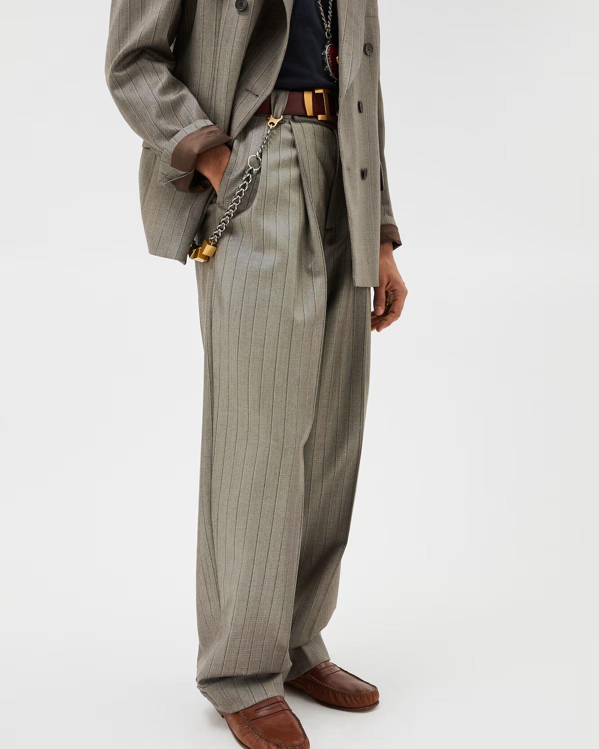 Pinstripe Wool Twill Oversized Pants - Image 4