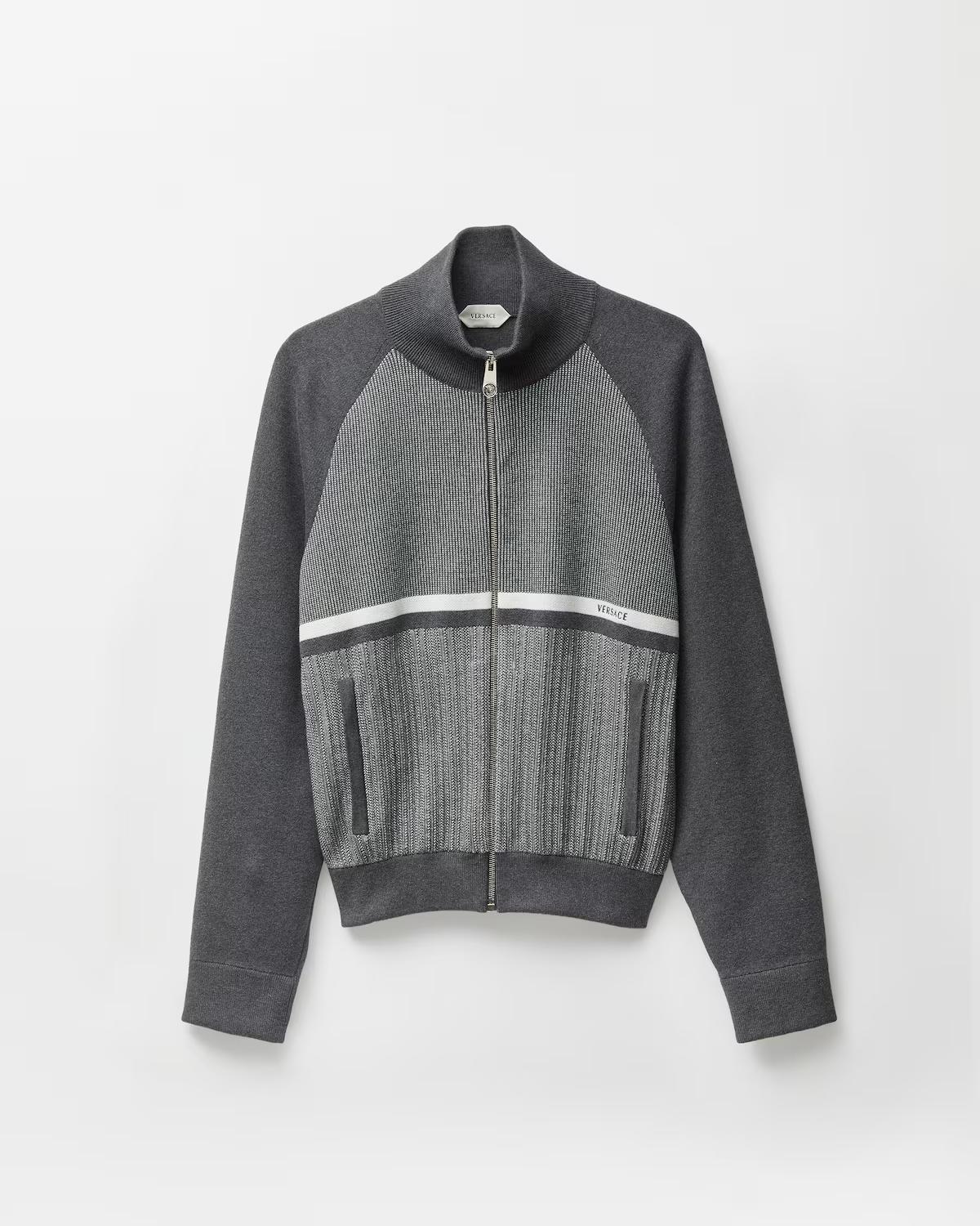 Embroidered Jacquard Cotton Knit Zip Sweater