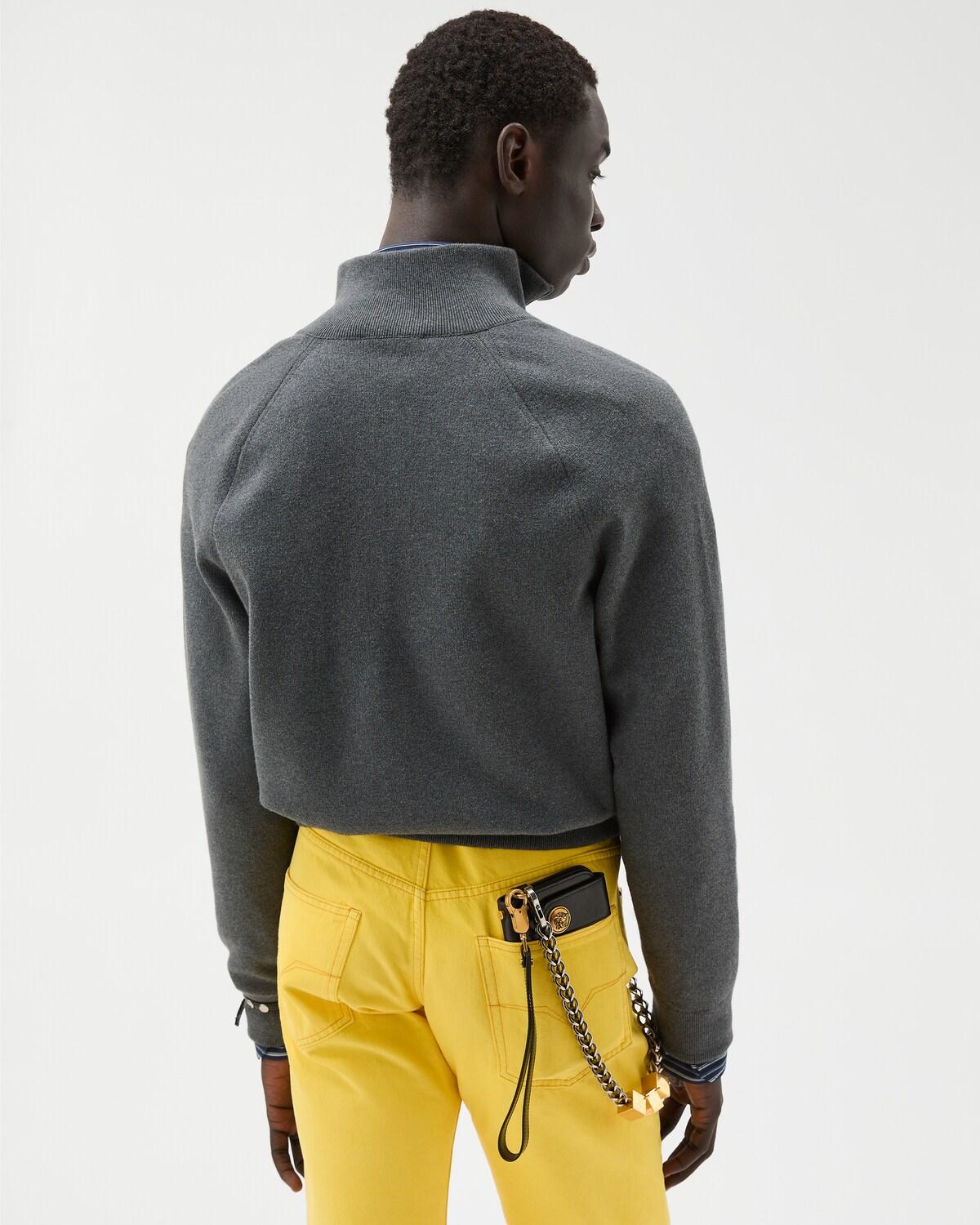 Embroidered Jacquard Cotton Knit Zip Sweater - Image 3
