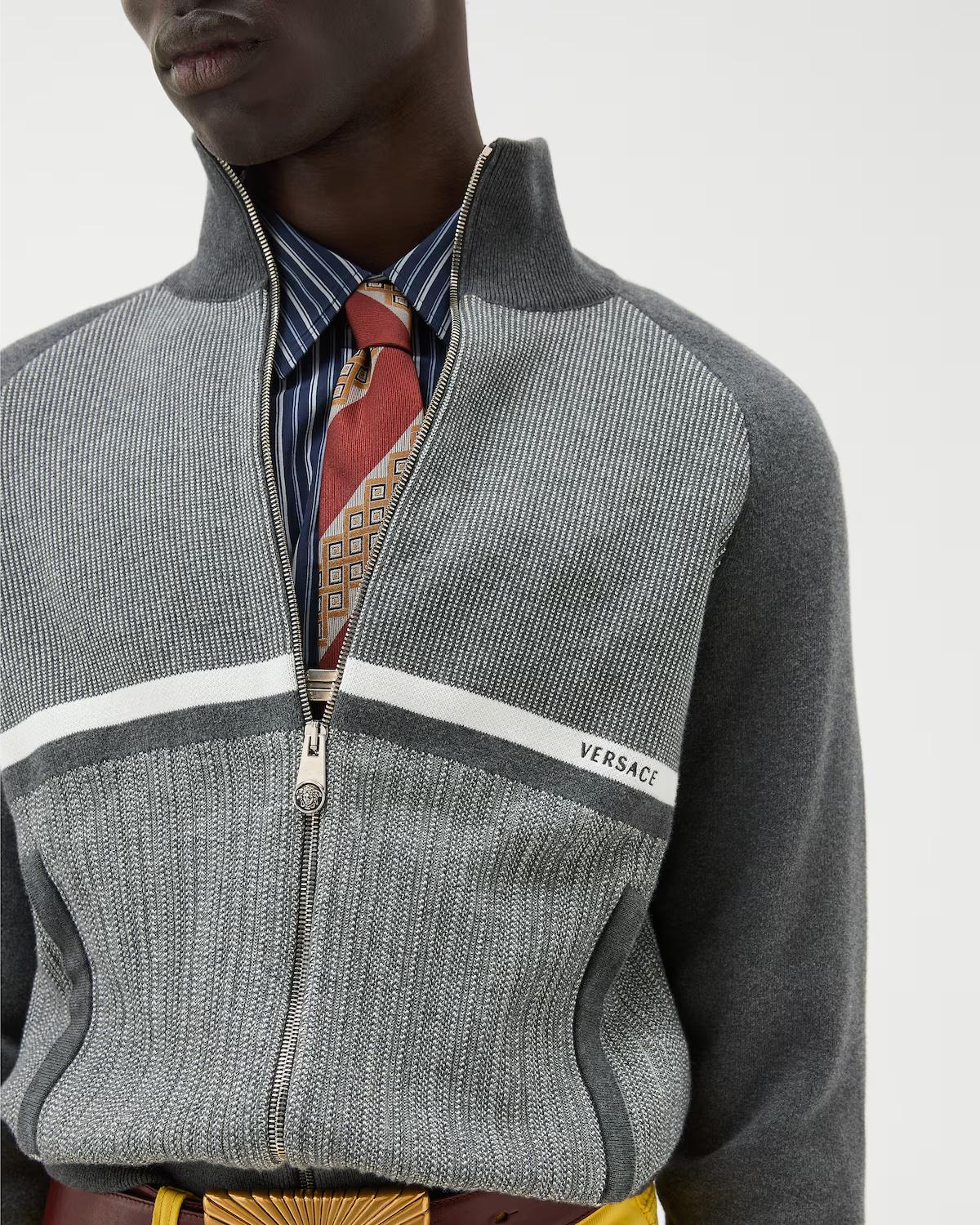 Embroidered Jacquard Cotton Knit Zip Sweater - Image 5