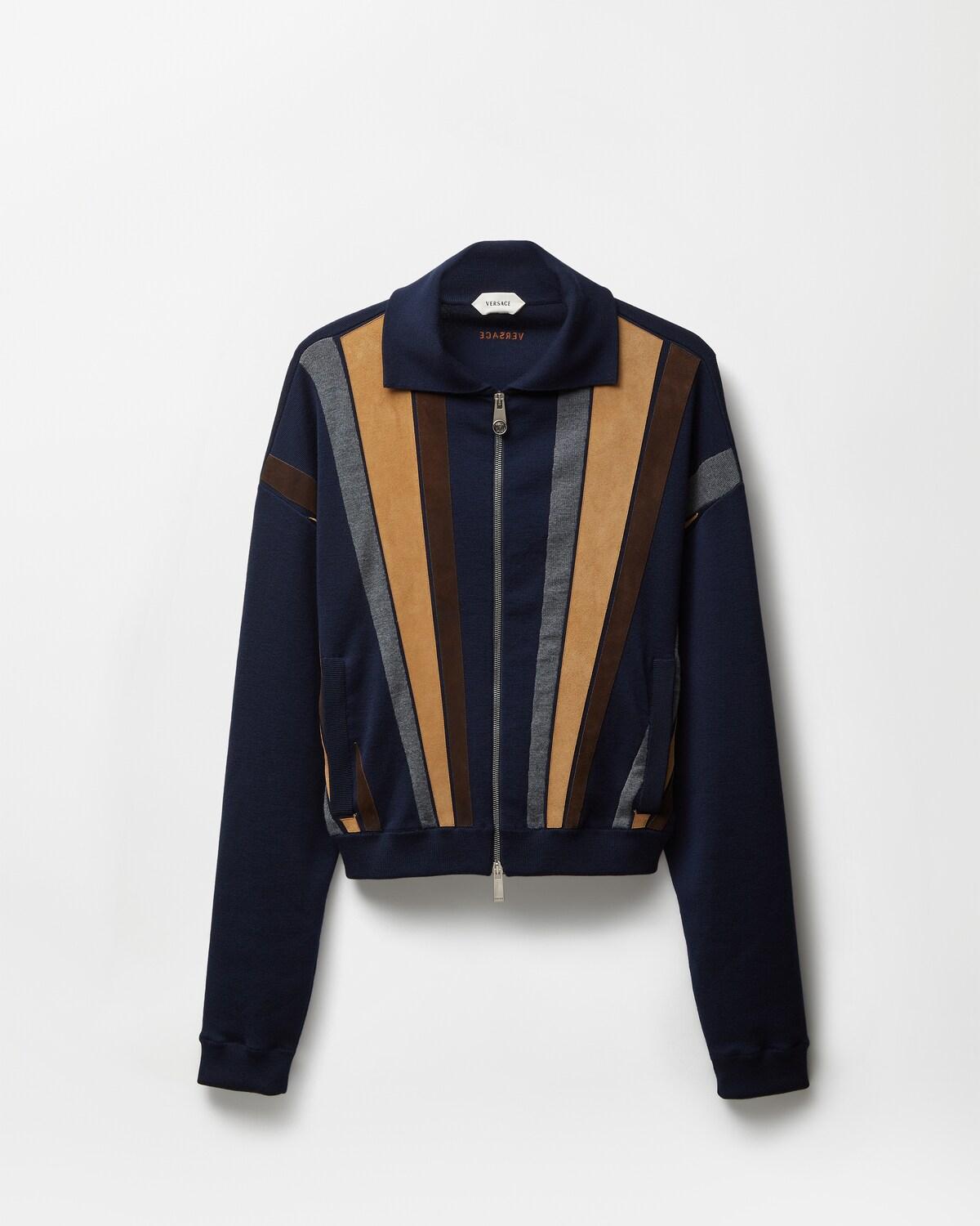 Intarsia-Wool & Leather Patchwork Zip Sweater