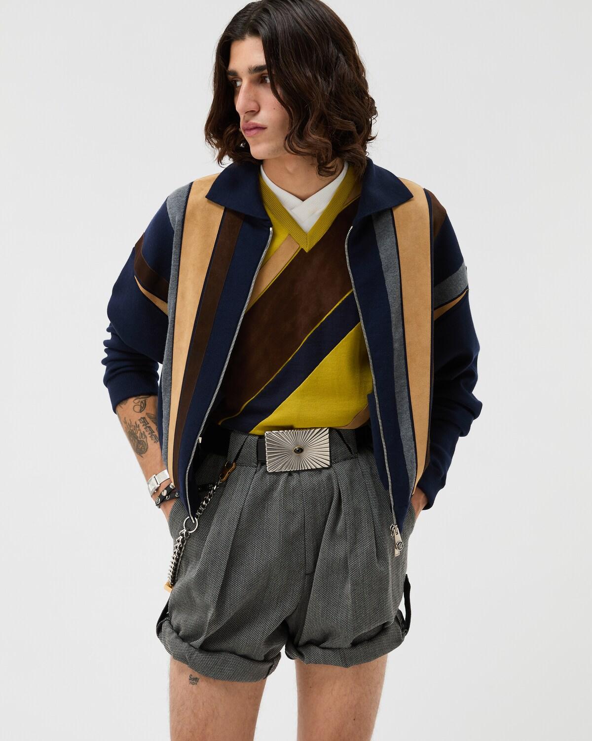Intarsia-Wool & Leather Patchwork Zip Sweater - Image 2