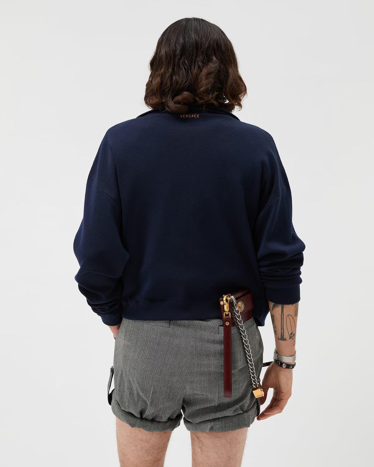 Intarsia-Wool & Leather Patchwork Zip Sweater - Image 3