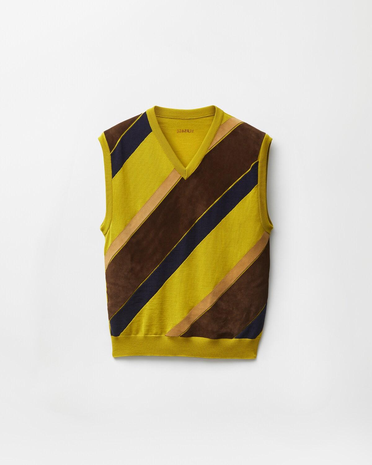 Intarsia-Wool & Leather Patchwork Vest
