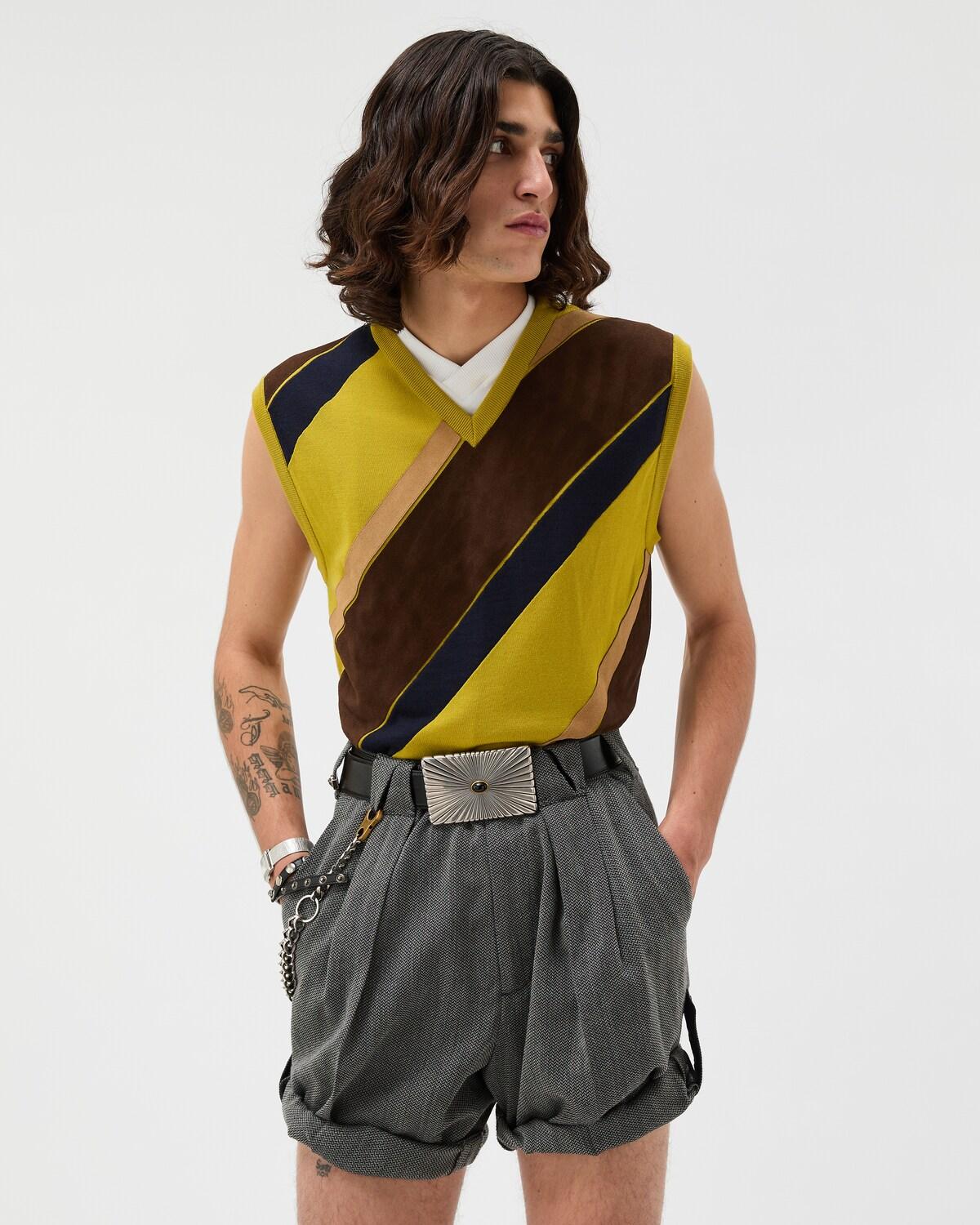 Intarsia-Wool & Leather Patchwork Vest - Image 2