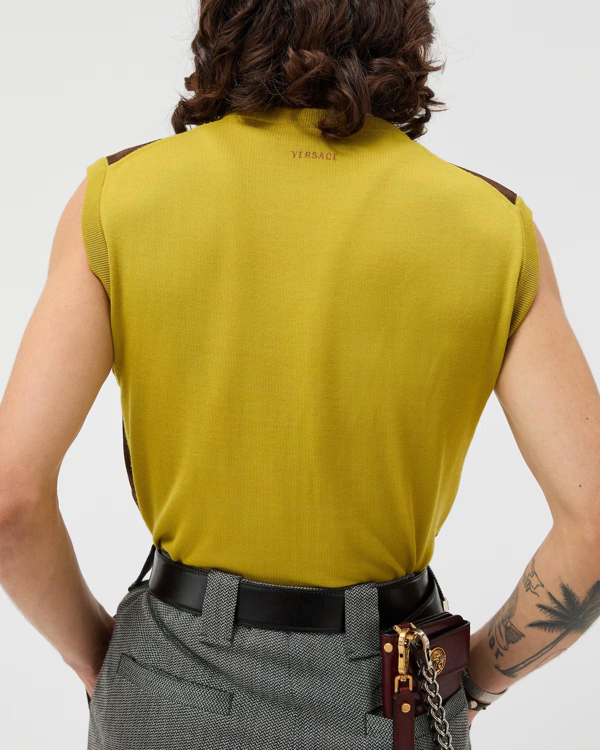 Intarsia-Wool & Leather Patchwork Vest - Image 3
