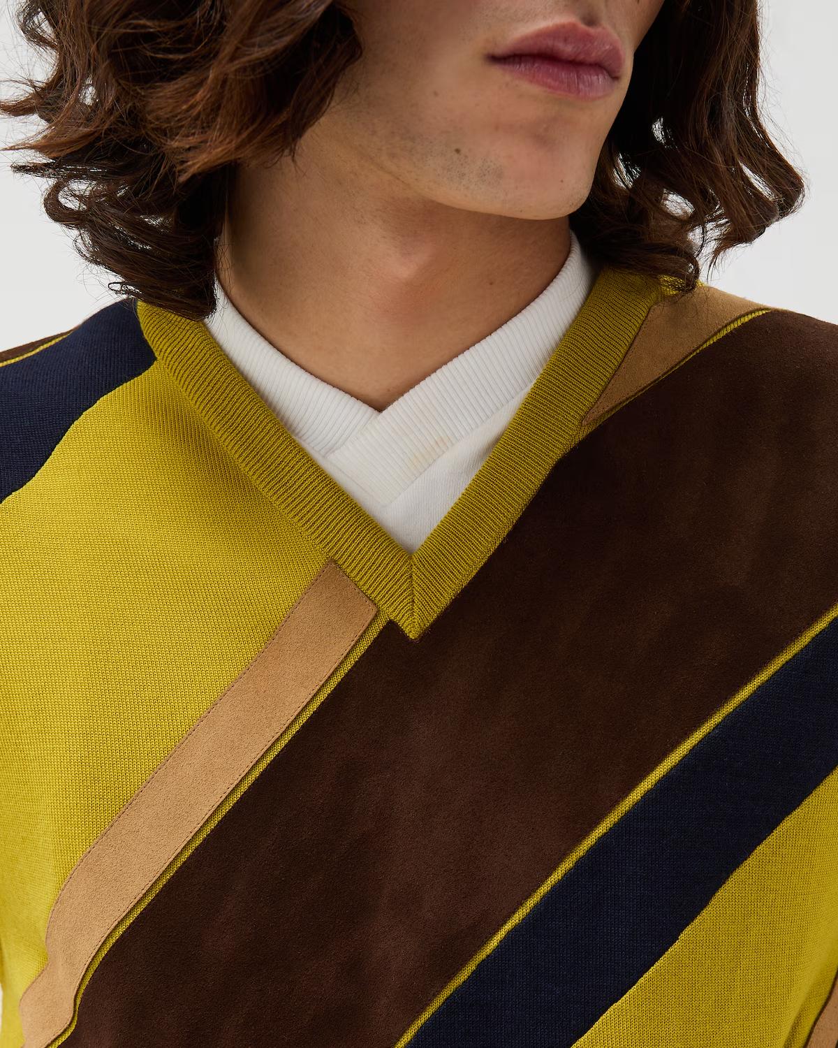 Intarsia-Wool & Leather Patchwork Vest - Image 5