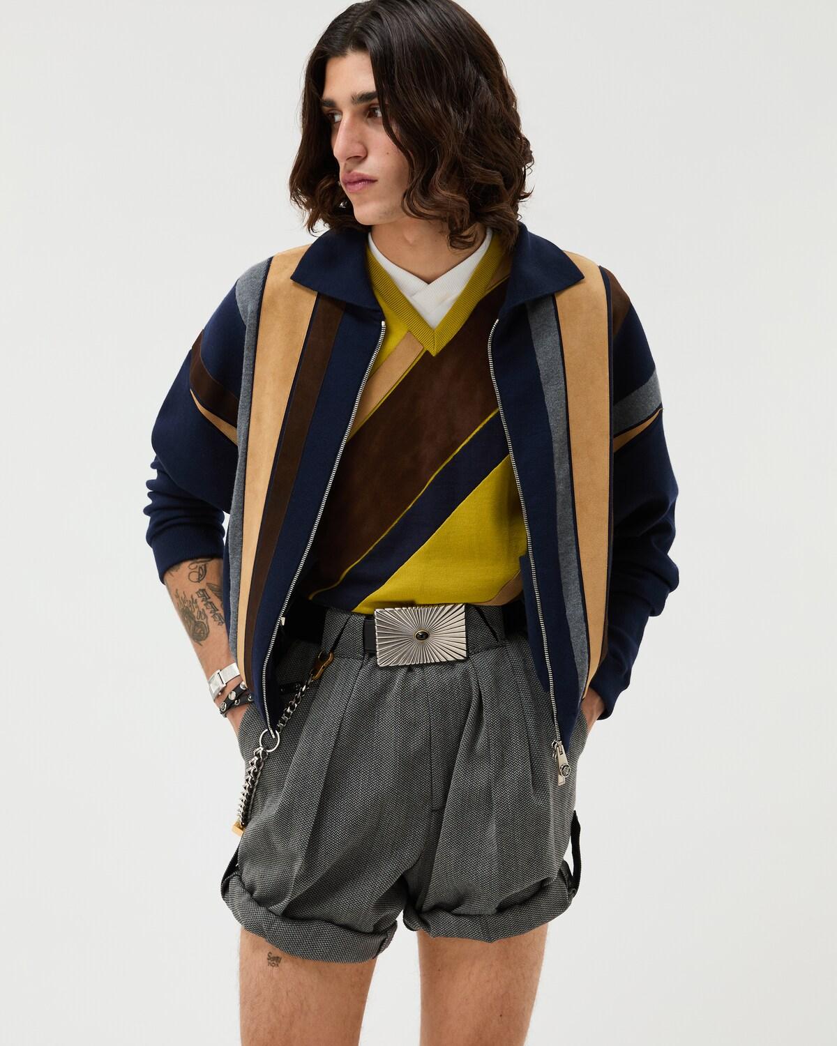 Intarsia-Wool & Leather Patchwork Vest - Image 6