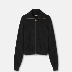 Embroidered Wool Knit Zip Sweater