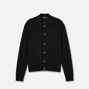 Silk-Cotton Knit Polo Cardigan