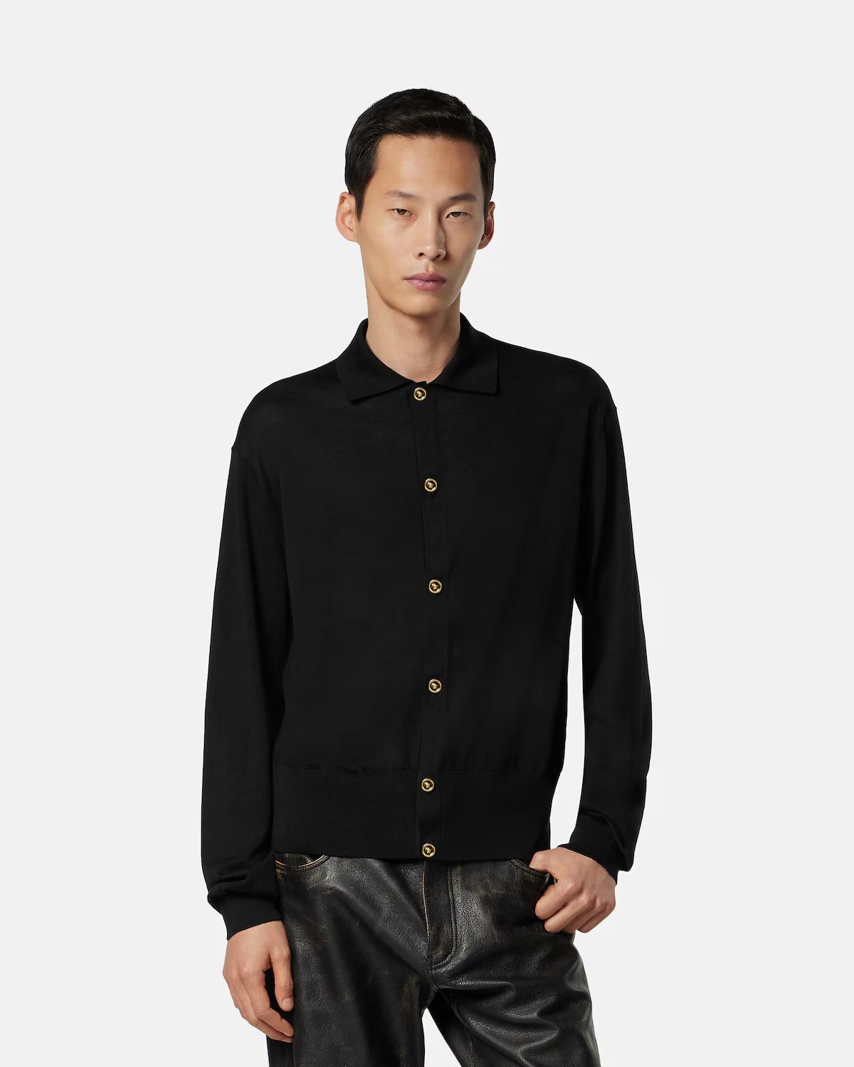Silk-Cotton Knit Polo Cardigan - Image 4