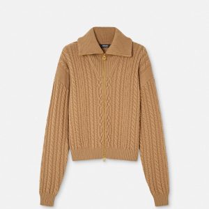Embroidered Wool Knit Zip Sweater