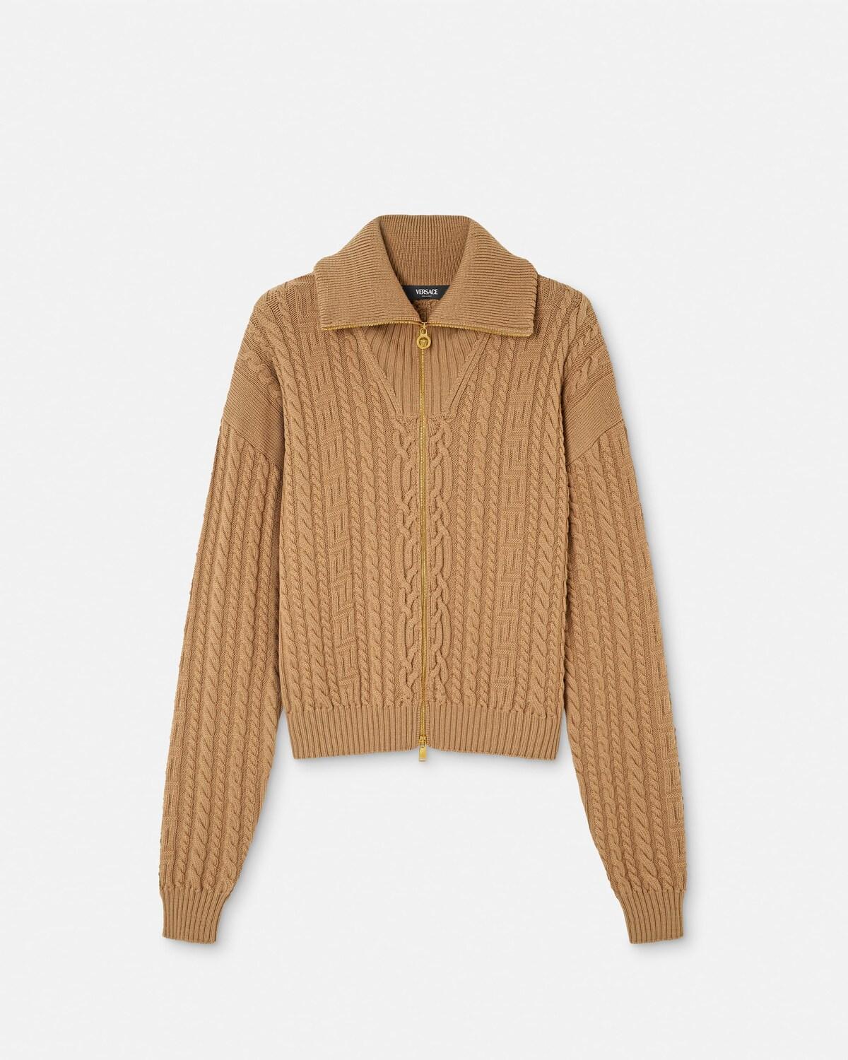 Embroidered Wool Knit Zip Sweater
