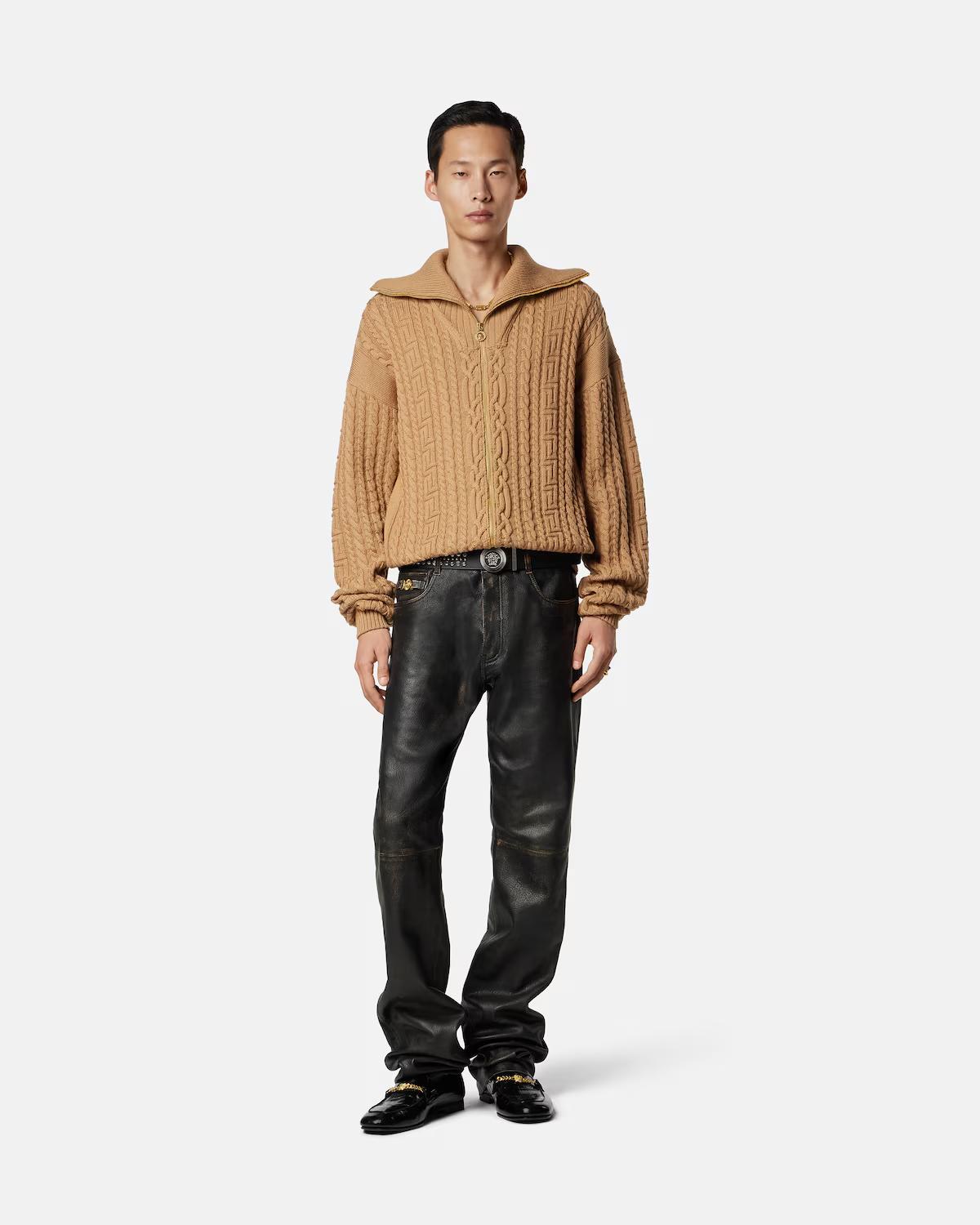 Embroidered Wool Knit Zip Sweater - Image 2