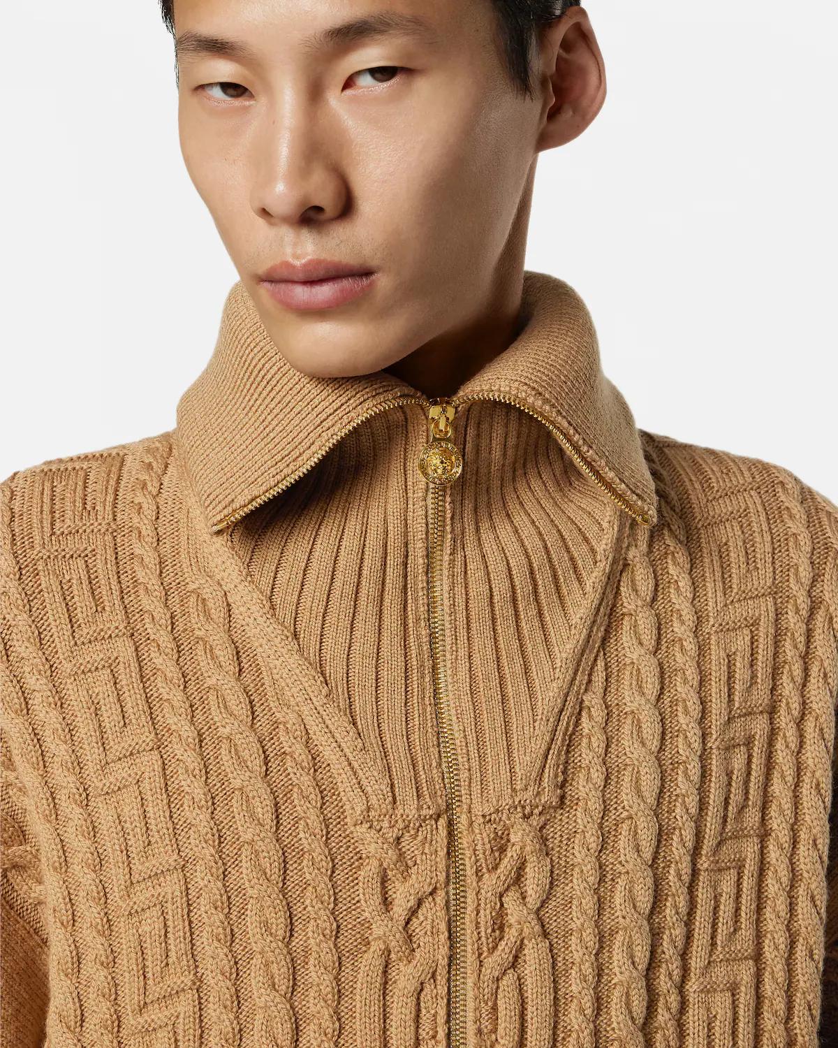 Embroidered Wool Knit Zip Sweater - Image 3