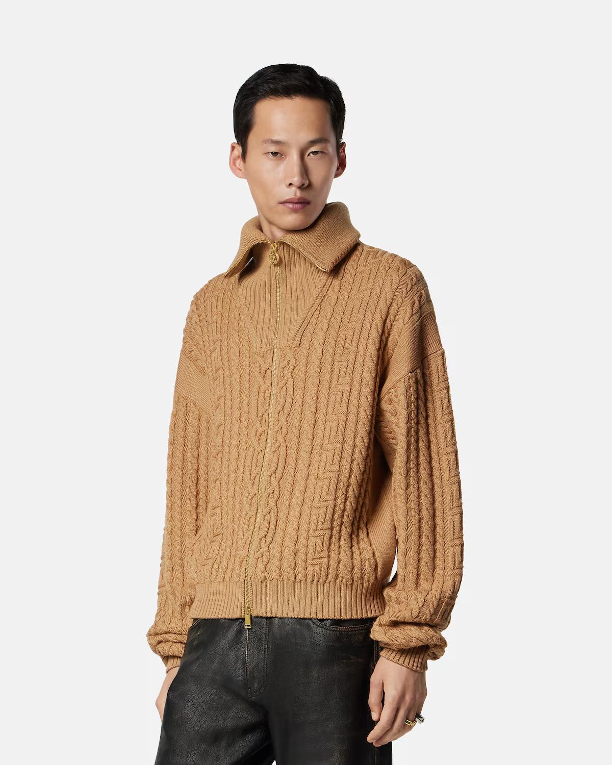 Embroidered Wool Knit Zip Sweater - Image 4