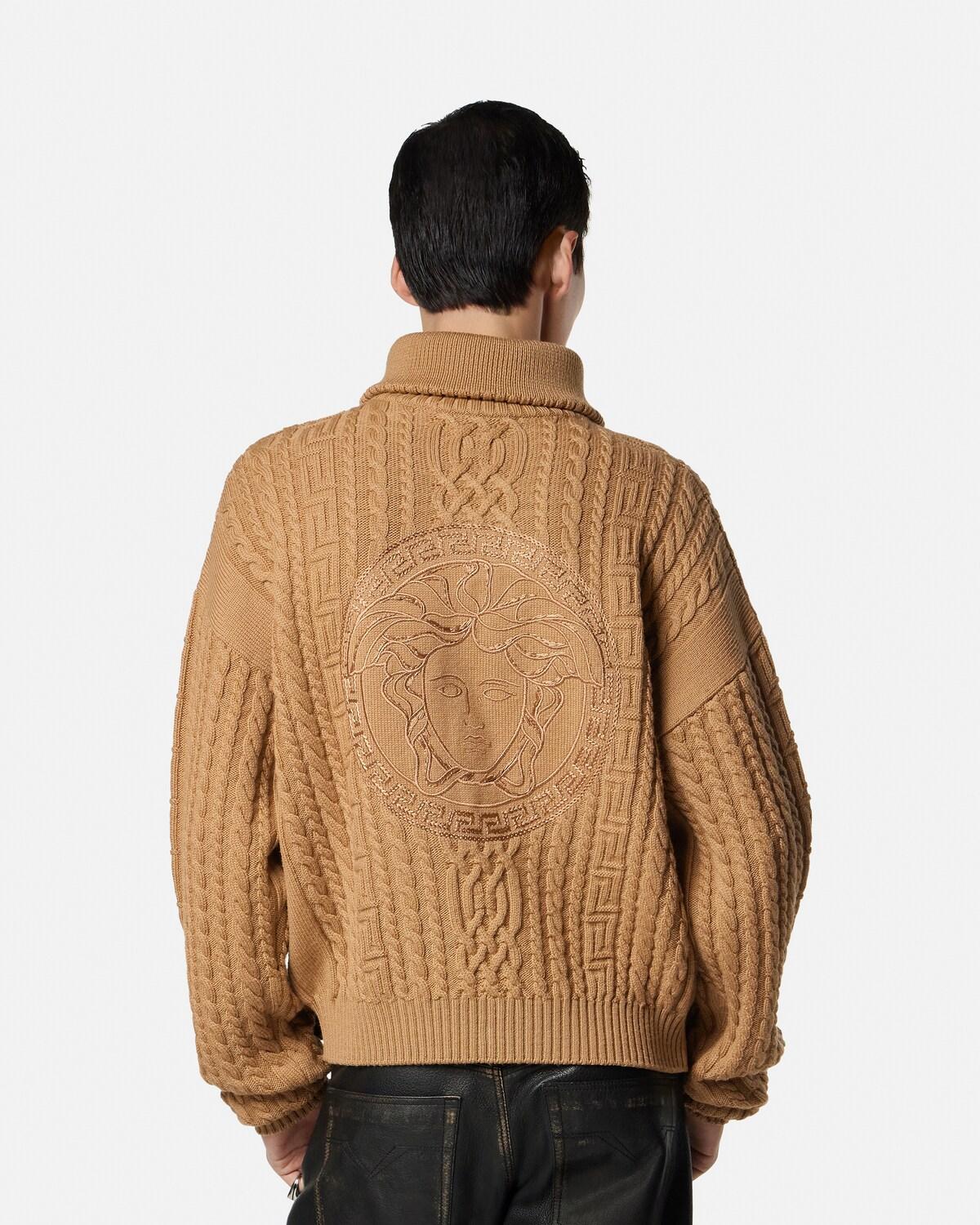 Embroidered Wool Knit Zip Sweater - Image 5