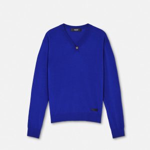 Silk-Cotton Knit V-Neck Sweater
