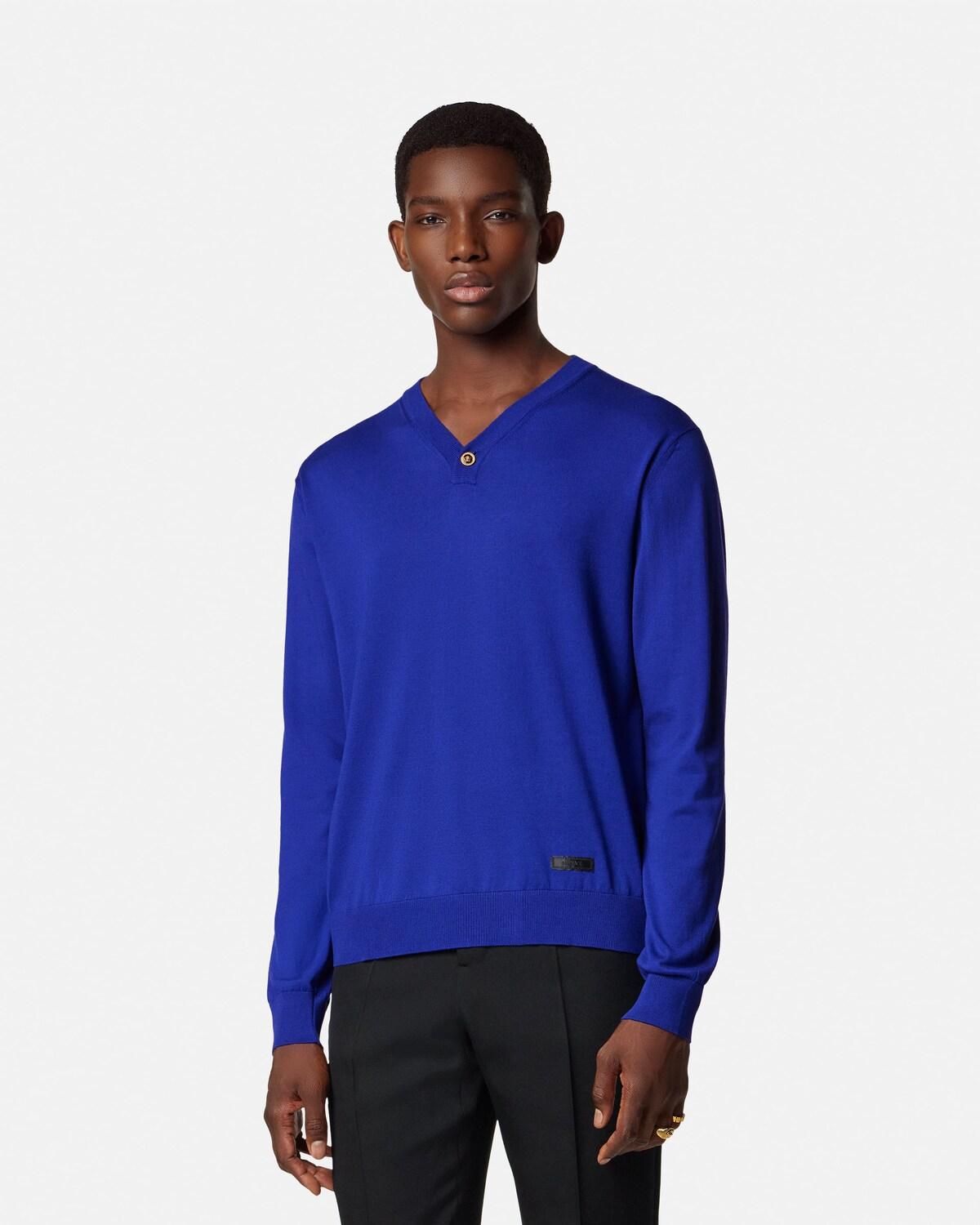 Silk-Cotton Knit V-Neck Sweater - Image 4