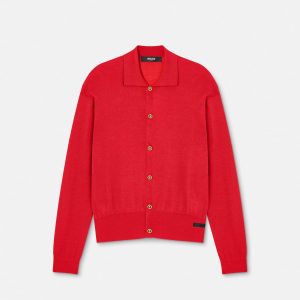 Silk-Cotton Knit Polo Cardigan