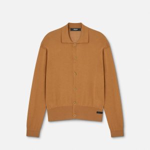 Silk-Cotton Knit Polo Cardigan
